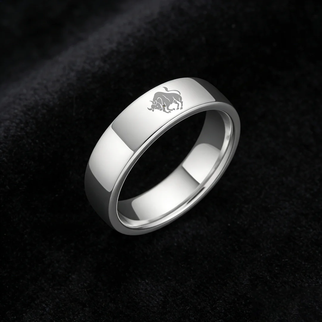 Taurus Tungsten Carbide Rings Sliver Flat Wedding Bands Comfort Fit Men and Women 4MM 6MM 8MM