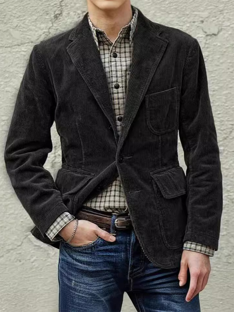 Men's Casual Solid Color Lapel Corduroy Blazer