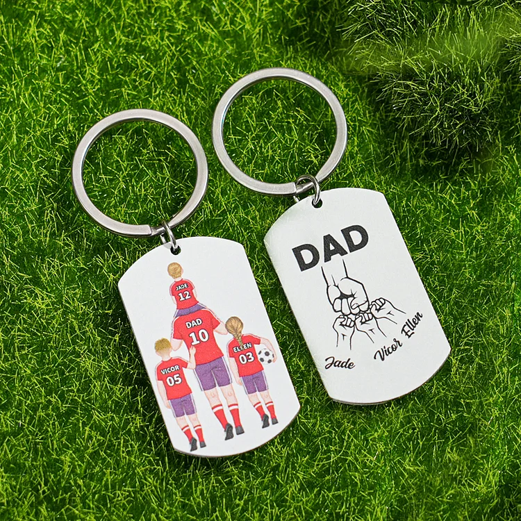 1-3 Names-Personalized Dad's Football Team Fist Keychain Custom Names Gift For Dad/Grandad