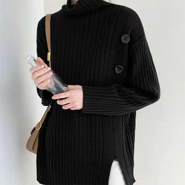 Casual Knitted Plain Slit Sweater QueenFunky