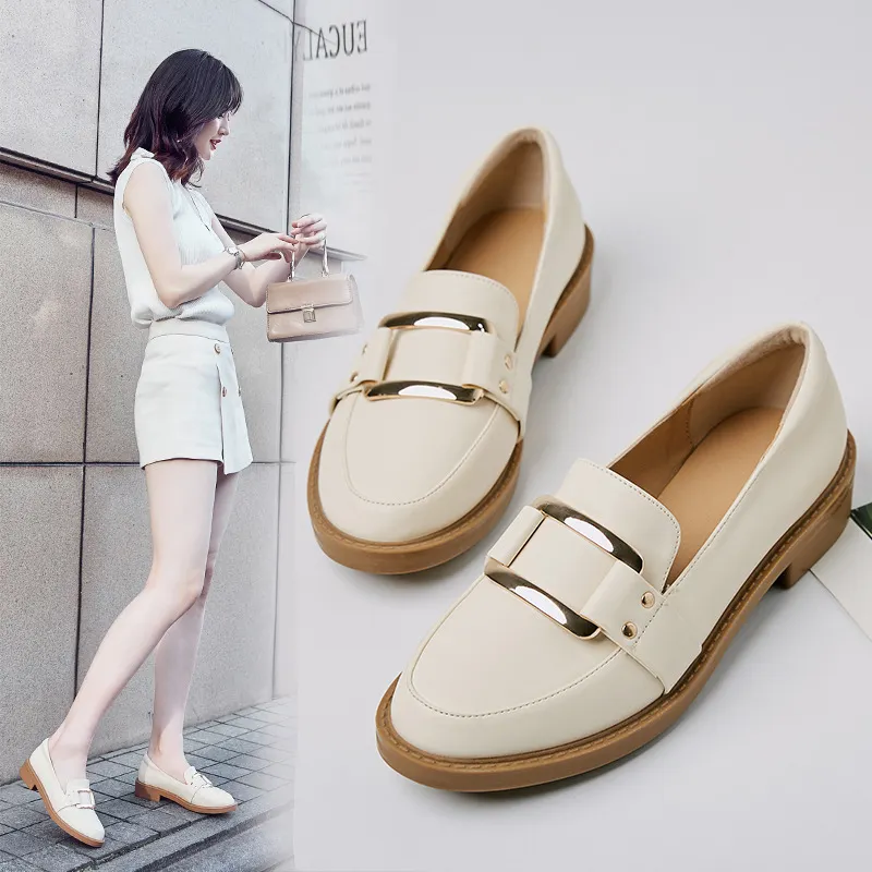 Yyvonne Yyvonne Wind Small Leather Shoes Women In 2023 Autumn And Winter New Square Buckle Leather Shoes Round Head Single Shoes And Velvet Loafer Shoes Women's Shoes