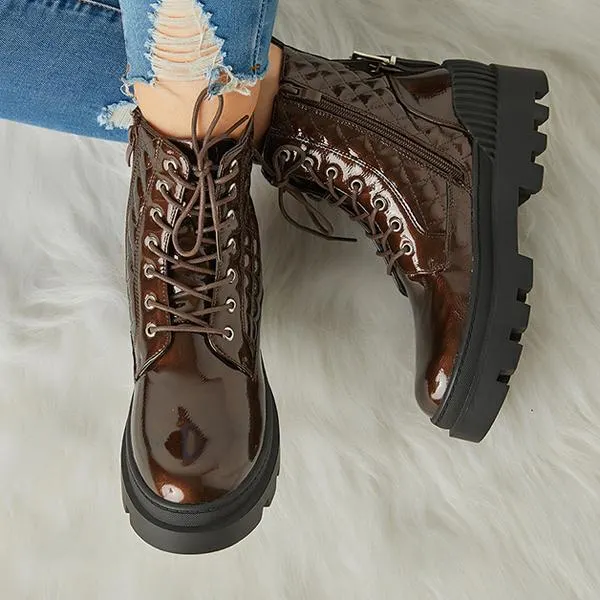Women Vintage Motorcycle Mid Heel Platform Boots