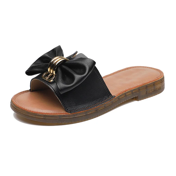 Women Summer Retro Fashion Leather Bowknot Slippers