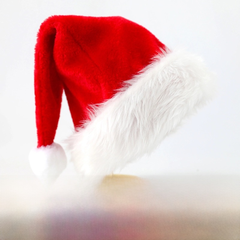 Cross-border Hot-selling Plush Christmas Hat Adult Children's Big Ball Hat For The Elderly Golden Velvet Short Plush Christmas Hat