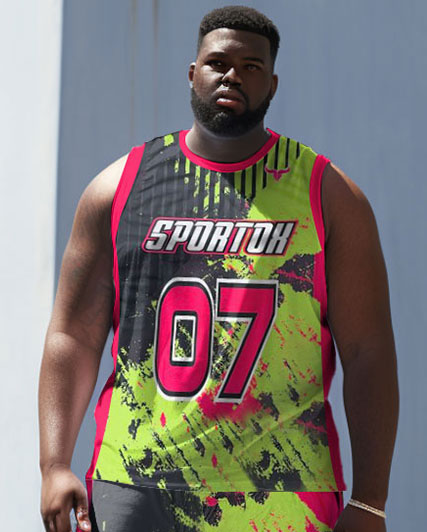 Men's Large Size Tie Dye Street Basketball Vest Sports Two Piece Set