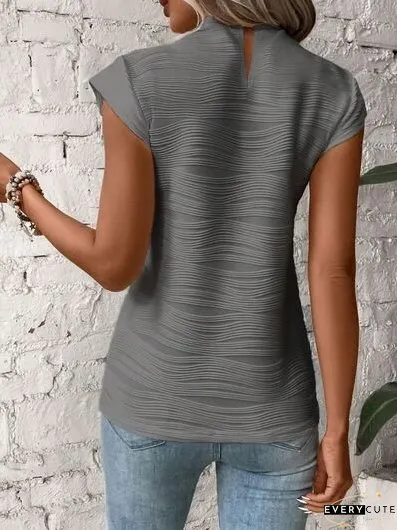 Mock Neck Cap Sleeve T-Shirt