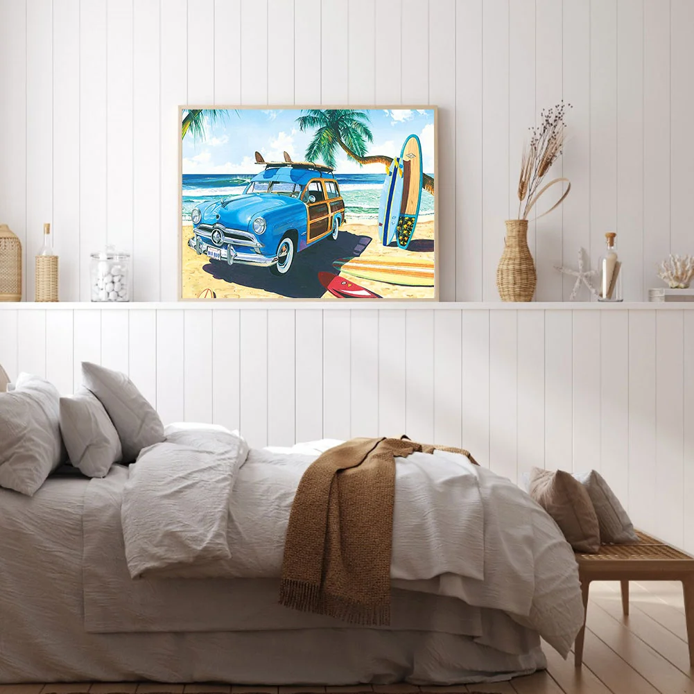 Full Round Diamond Painting 40*30cm - Beach Car