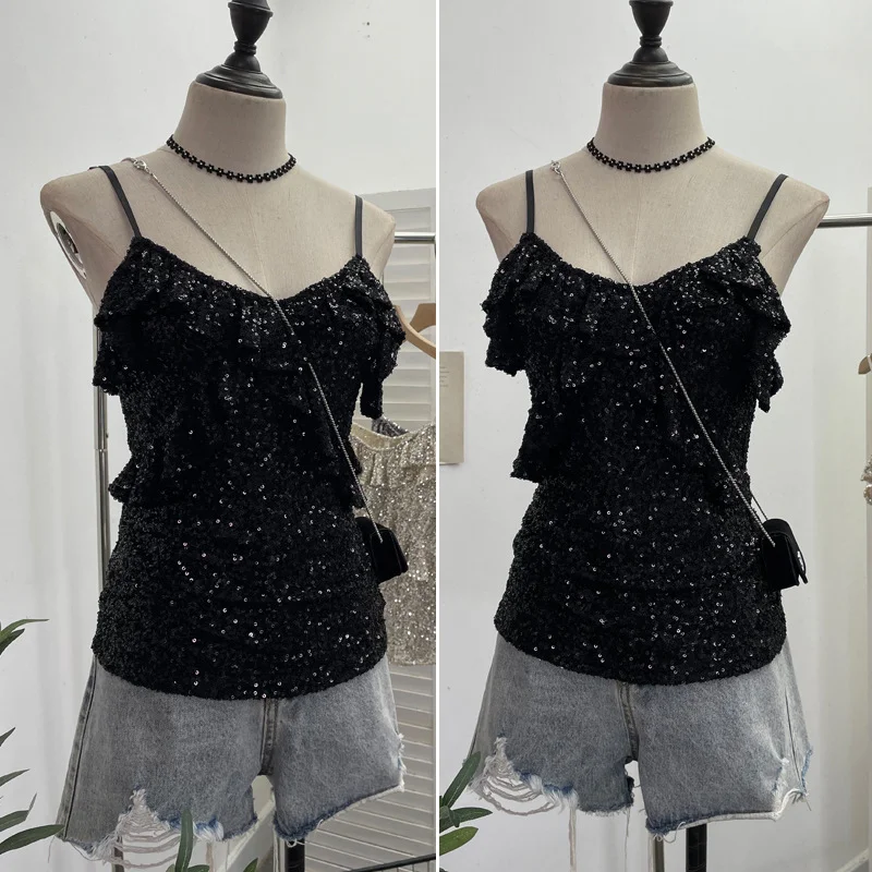 Uveng Solid Shot Of The Leek Wood Ear Design Feeling With A Bullet Elastic Sling Sling Vest T-Shirted Babes Sleeveless Top Lady 9069