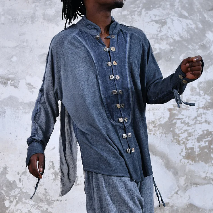 Men's Linen Shirt Bohemian Men's Cotton Cardigan Retro Boho Shirt 00a1