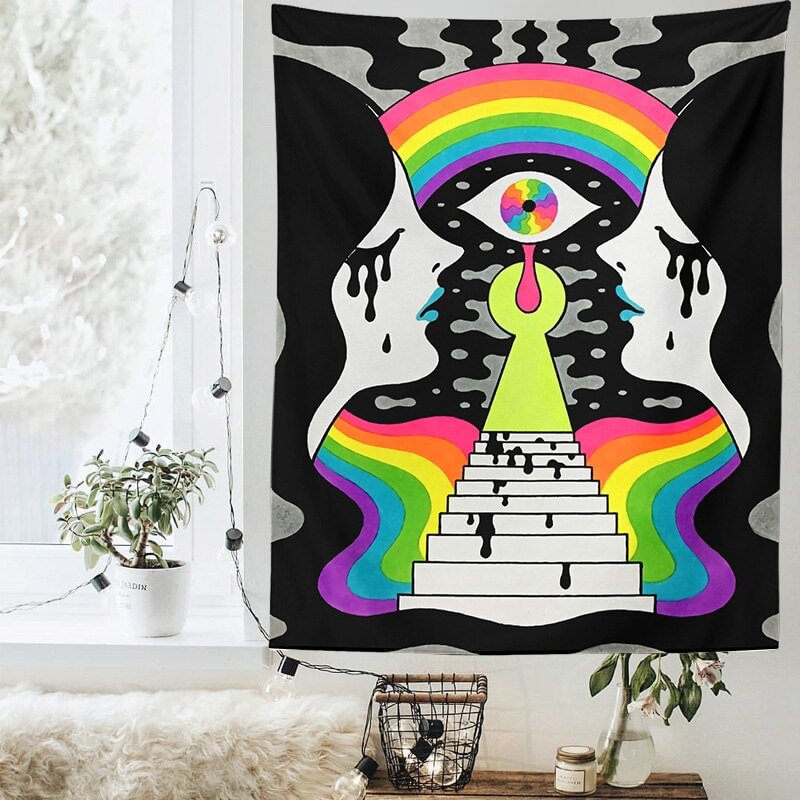 Psychedlic Colorful Tapestry Wall Hanging Rainbow Hippie Home Wall Decor Psychedelic Tapestry Decor Living Room Bedroom decor