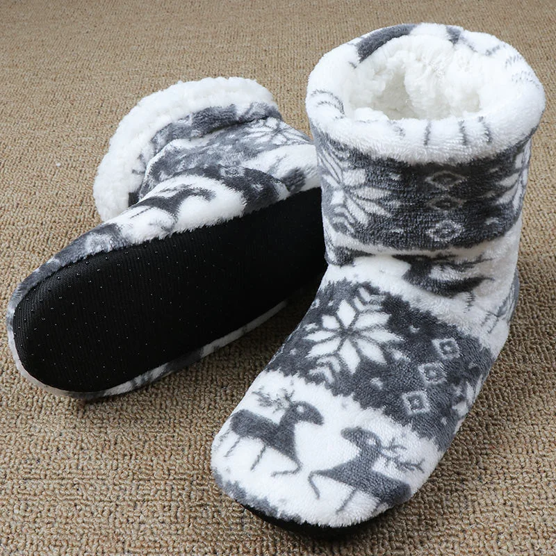 House Slippers Winter Floor Shoes Woman Cotton Slipper Christmas Indoor Shoes Female Elk Warm Fur Plush Insole No Skid Socks