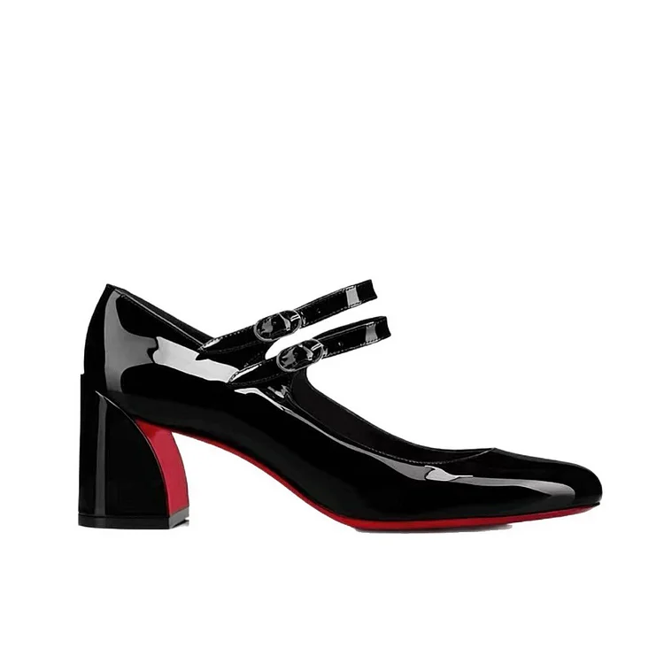 60mm Chunky Low Block Heels Mary Jane Closed Toe Work Pumps Comfortable Round Toe Dress Wedding Red Bottom Shoes VOCOSI VOCOSI