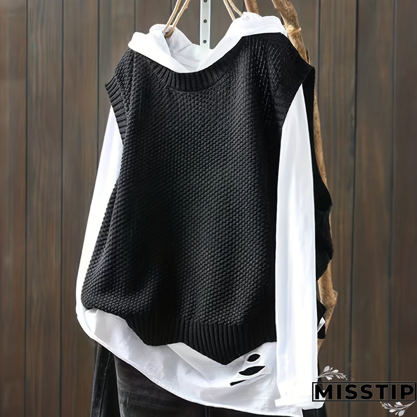 Solid Crew Neck Knitted Vest, Casual Sleeveless Loose Sweater, Women's Clothing