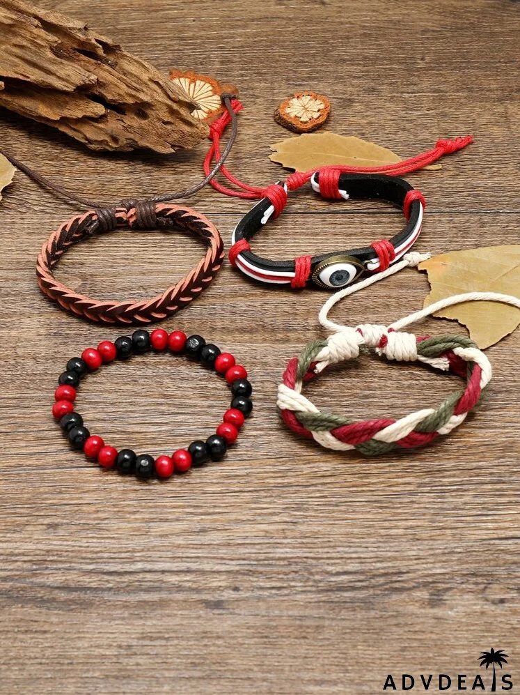4pcs Eye Decor Braided Bracelet