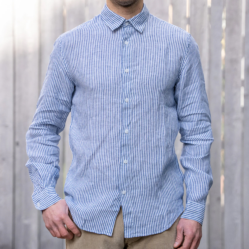 Men's Navy Striped Linen Shirt
