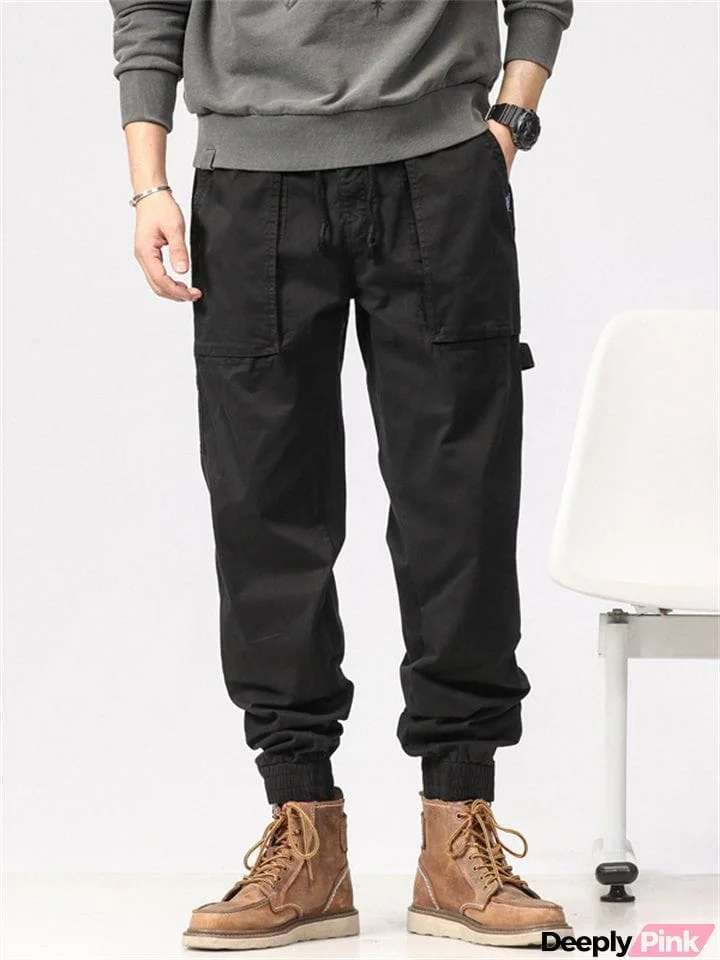 Male Thin Relaxed Fit Ankle-tied Cargo Pants