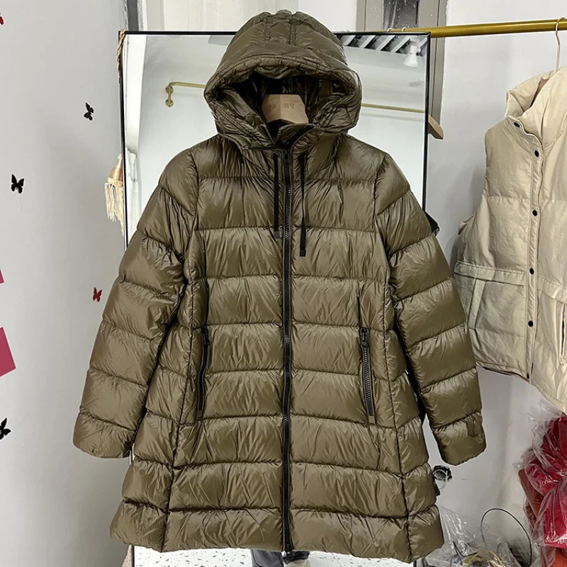 Pongl Autumn And Winter New High-End 90 White Duck Down Down Jacket Female In Long Hooded Show Thin Reduce Age Ins Coat Tide