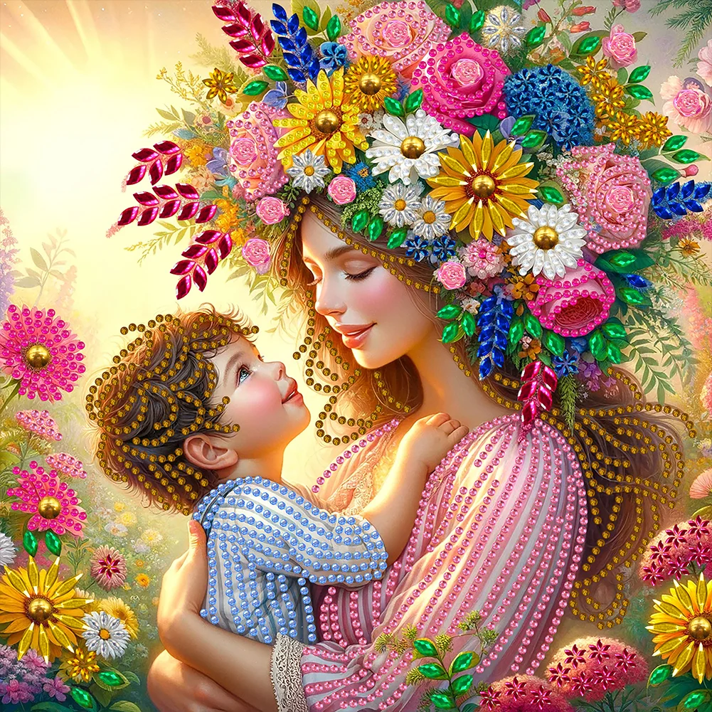 Partial Special-shaped Crystal Rhinestone Diamond Painting - Mother and Child(Canvas|30*30cm)
