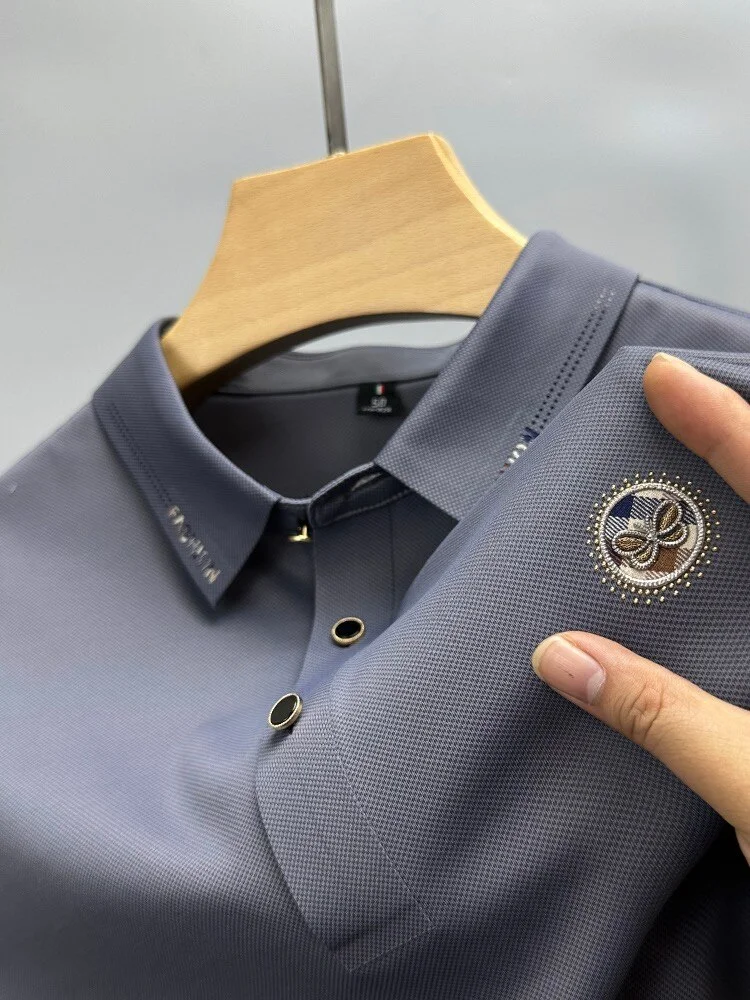 High quality luxury embroidered polo shirt men's high-end mulberry silk T-shirt Paul shirt men's Lapel top casual fashion men's