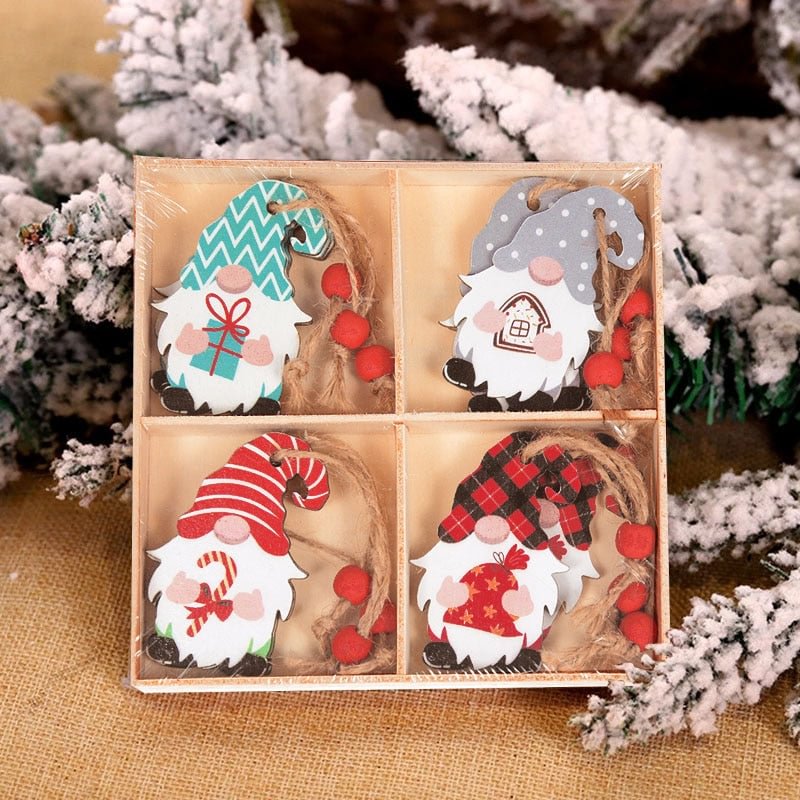 9/12pcs Faceless Gnome Xmas Tree Hanging Wooden Ornaments Christmas Decorations for Home Navidad New Year 2022 Natal Kids Gift