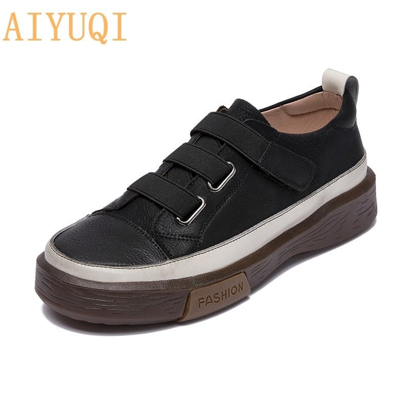 AIYUQI Women's Vulcanized Shoes Flat New Genuine Leather Women's sneakers Retro Large Size 42 43 Fashion Girl Student Shoes