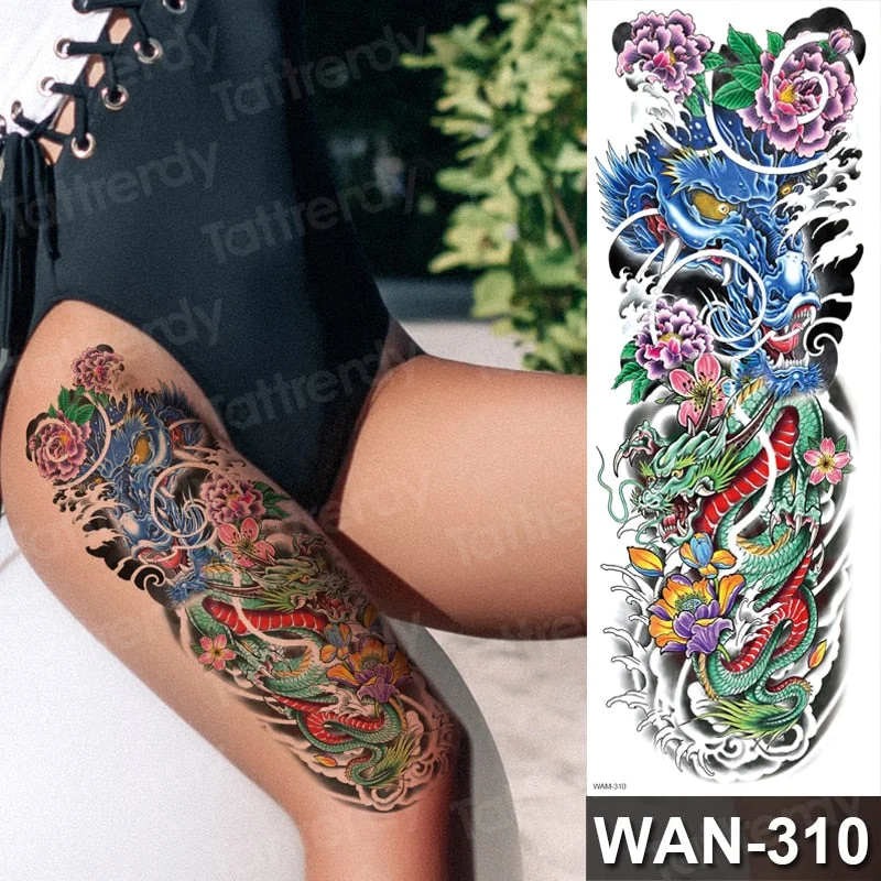 temporary tattoo women custom peony lotus fish tattoo body leg thigh full arm sleeve tattoo stickers sexy waterproof big size