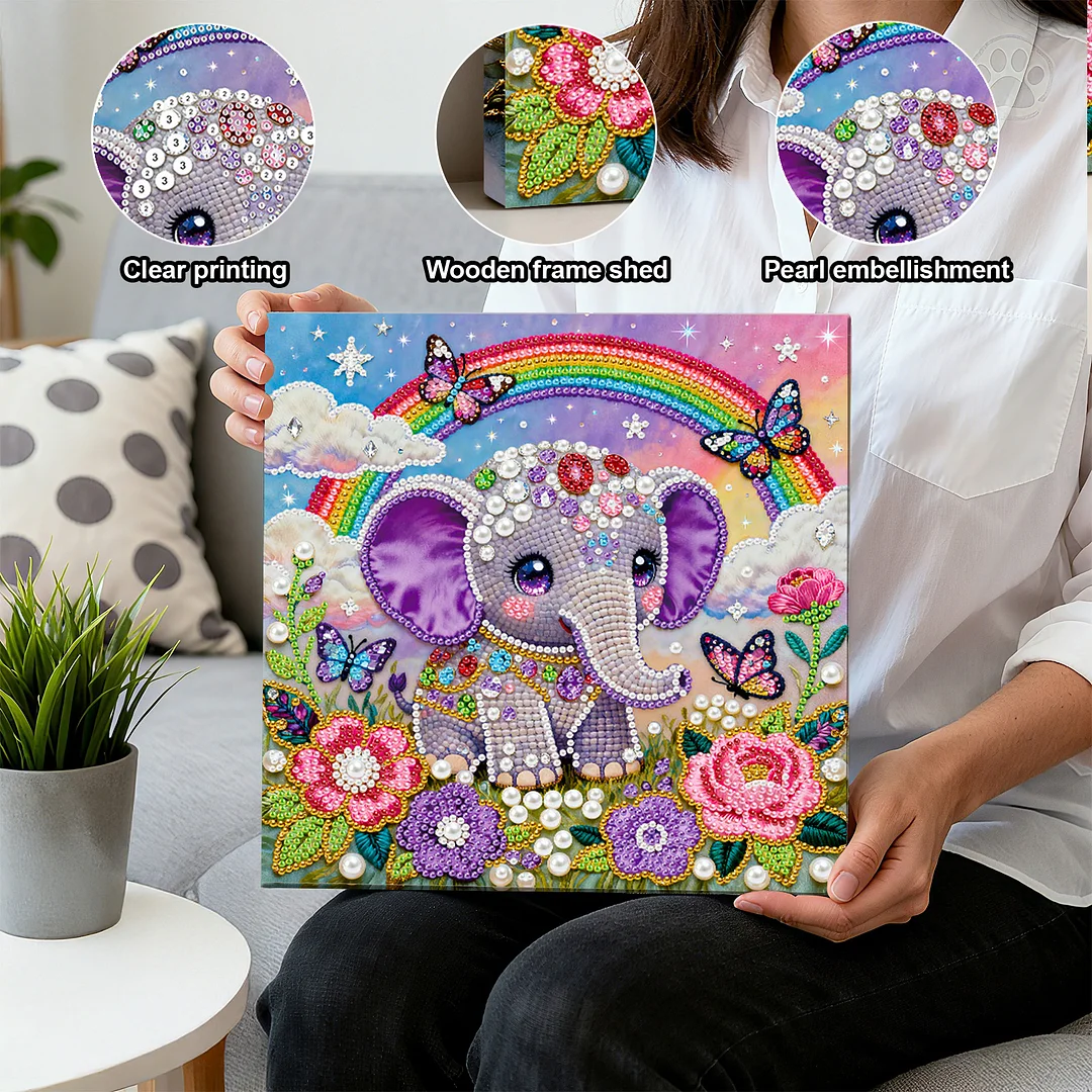 Elephant DIY Pearl Art Diamond Painting Kit for Adult Home Decor 25x25cm With Frame