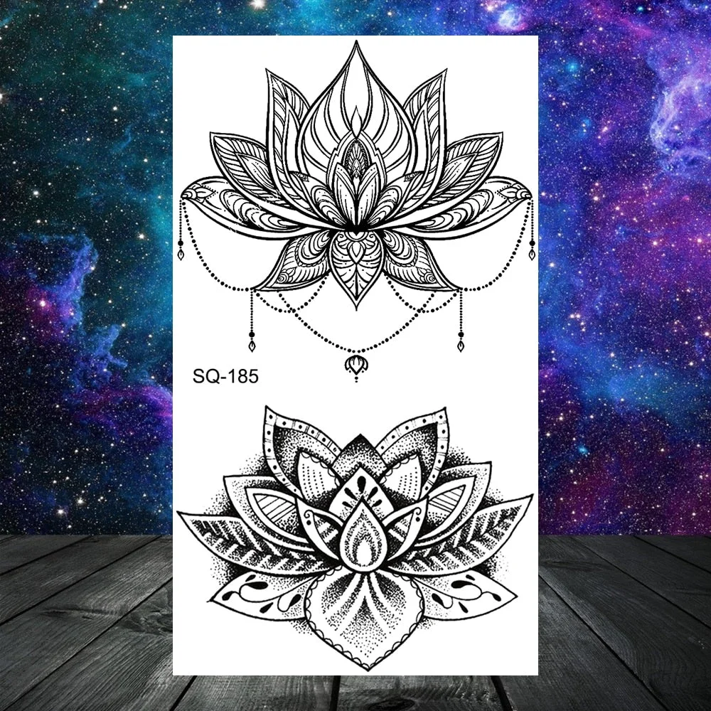 Black Skull Rose Flower Temporary Tattoos For Women Adult Girls Kids Snake Scorpion Wolf Tree Fake Tattoo Finger Ear Tatoos