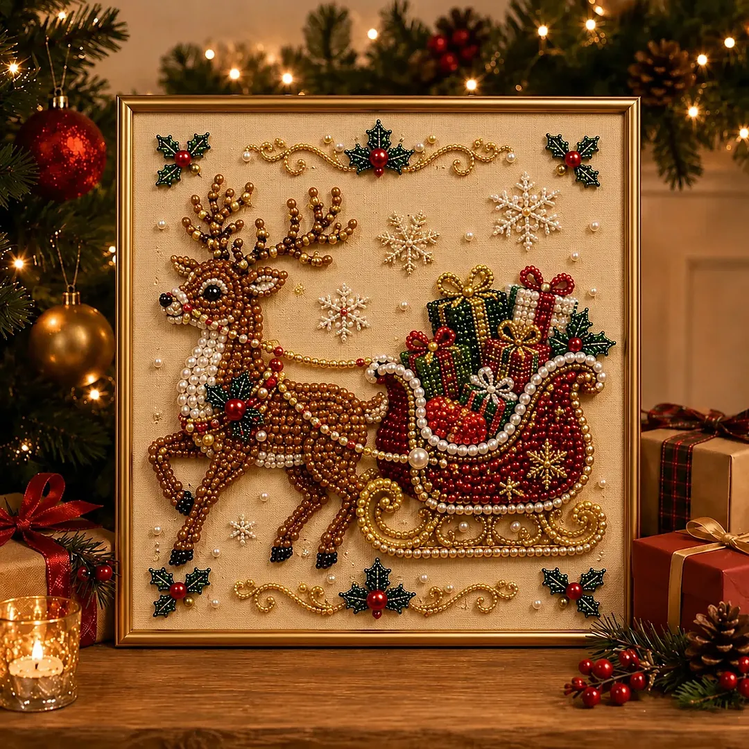 LSAT DAY 75% OFF 🎄🎅 Premium 3D Pearl Christmas Wall Art Kit | Luxury Flocked Canvas with Scratch-Resistant Non-Fading Pearl Beads DIY Holiday Decor ⛄️❄️