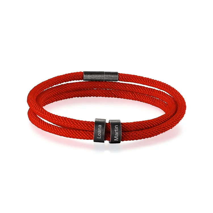 Pulsera de triple cuerda hilo rojo con 2 aros 2 nombres personalizados pulsera de hombre 