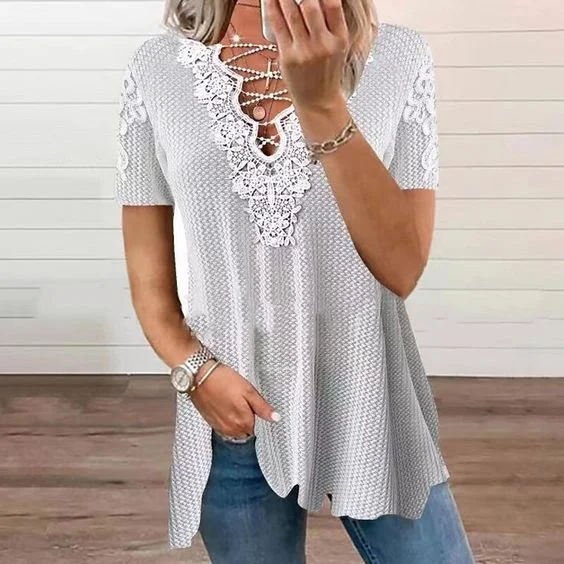 Comstylish Casual Jacquard Weave Hollow Out Comfy T-Shirt