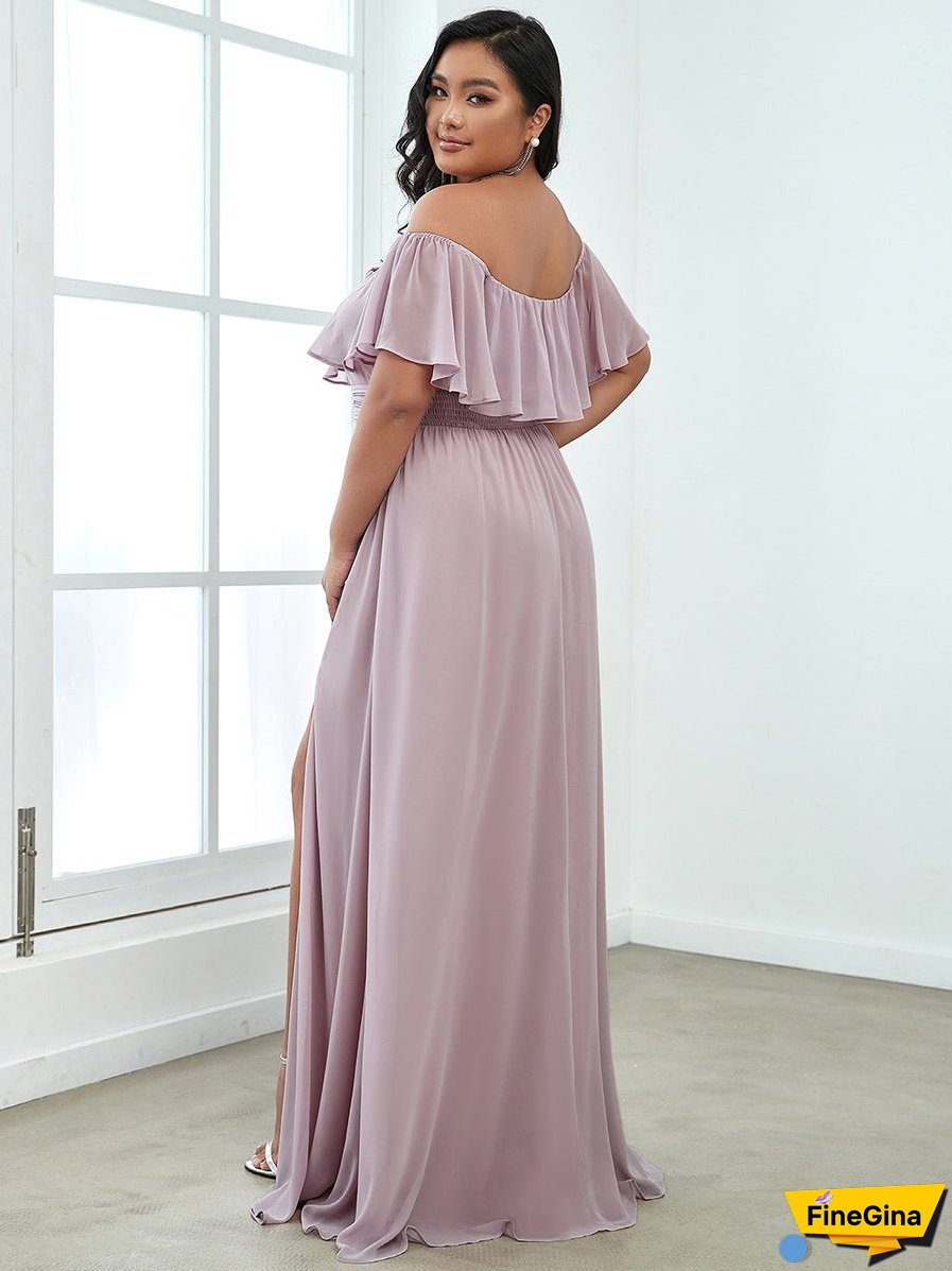 Women's Plus Size Ruffle Thigh Split Wholesale Bridesmaid Dresses
