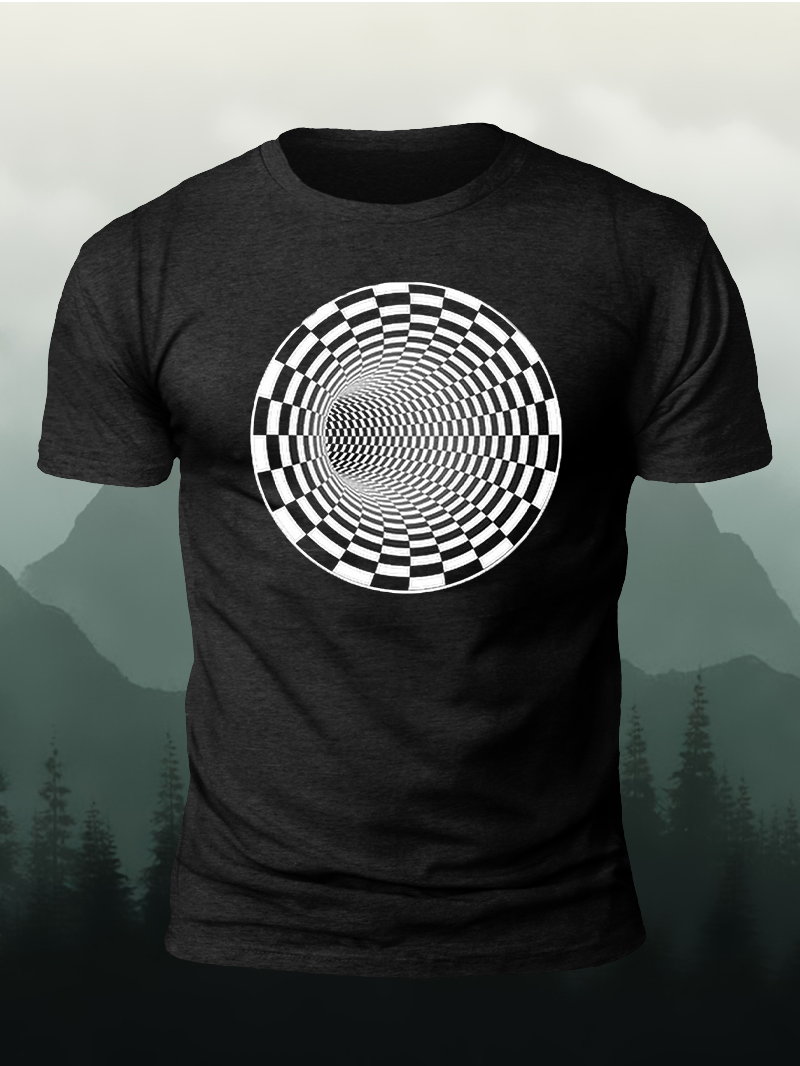 Men's Abstract Effect Chessboard Printed Short Sleeve T-shirt