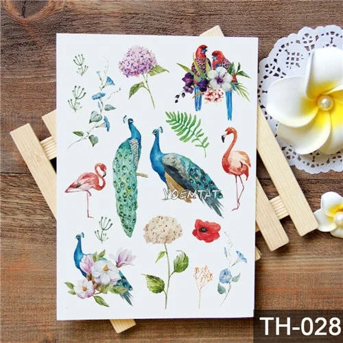 Waterproof Temporary Tattoo Stickers Rose Flowers Leaves Colorful Flash Tatto Sexy Arm Neck Body Art Fake Tattoos For Women Men