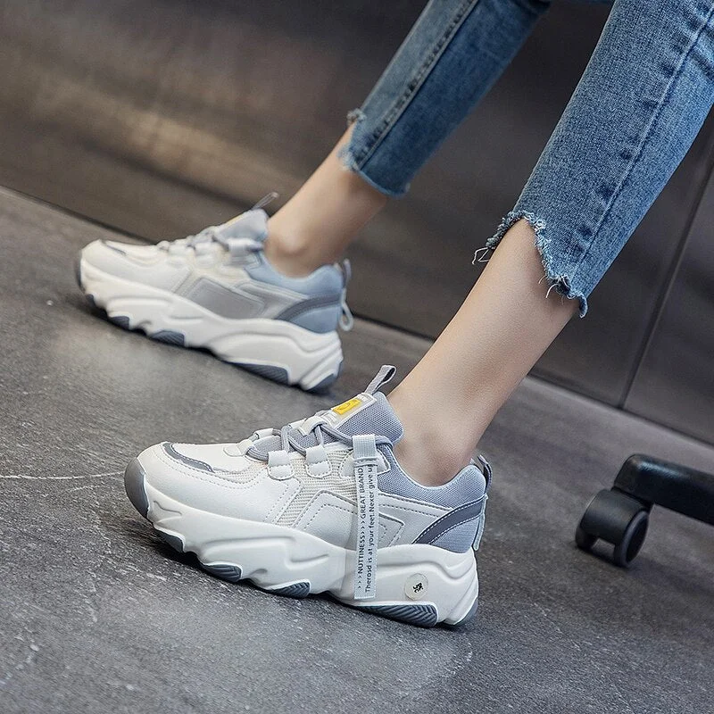 Women Chunky Sneakers Vulcanized Mesh Lace Up Shoes Female Comfortbale Flat Woman Platform Ladies Fashion Casual Footwear