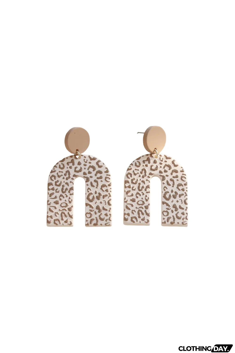 Beige Neutral Animal Print U Shaped Earrings