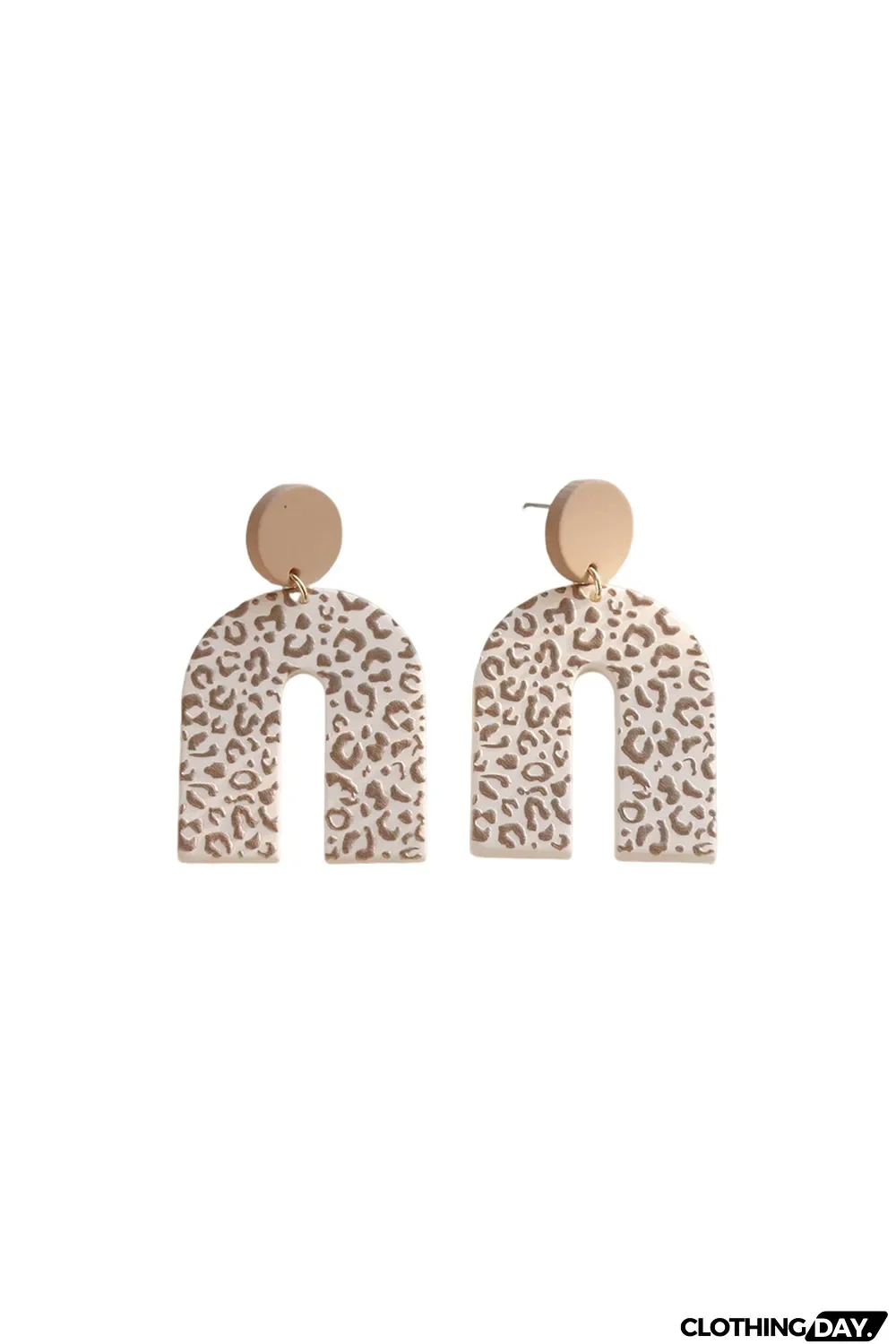 Beige Neutral Animal Print U Shaped Earrings