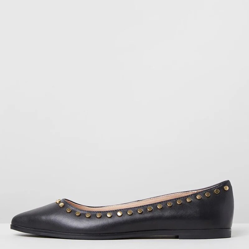 TAAFO Rivet Ballet Flats Woman Shoes Black Pointed Toe Office Ladies Formal 