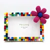 Daisy Flower DIY Building Block Photo Frame Kit,Creative Handmade Assembled Photo Frame Handmade Craft Gift Home Tabletop Display Decor