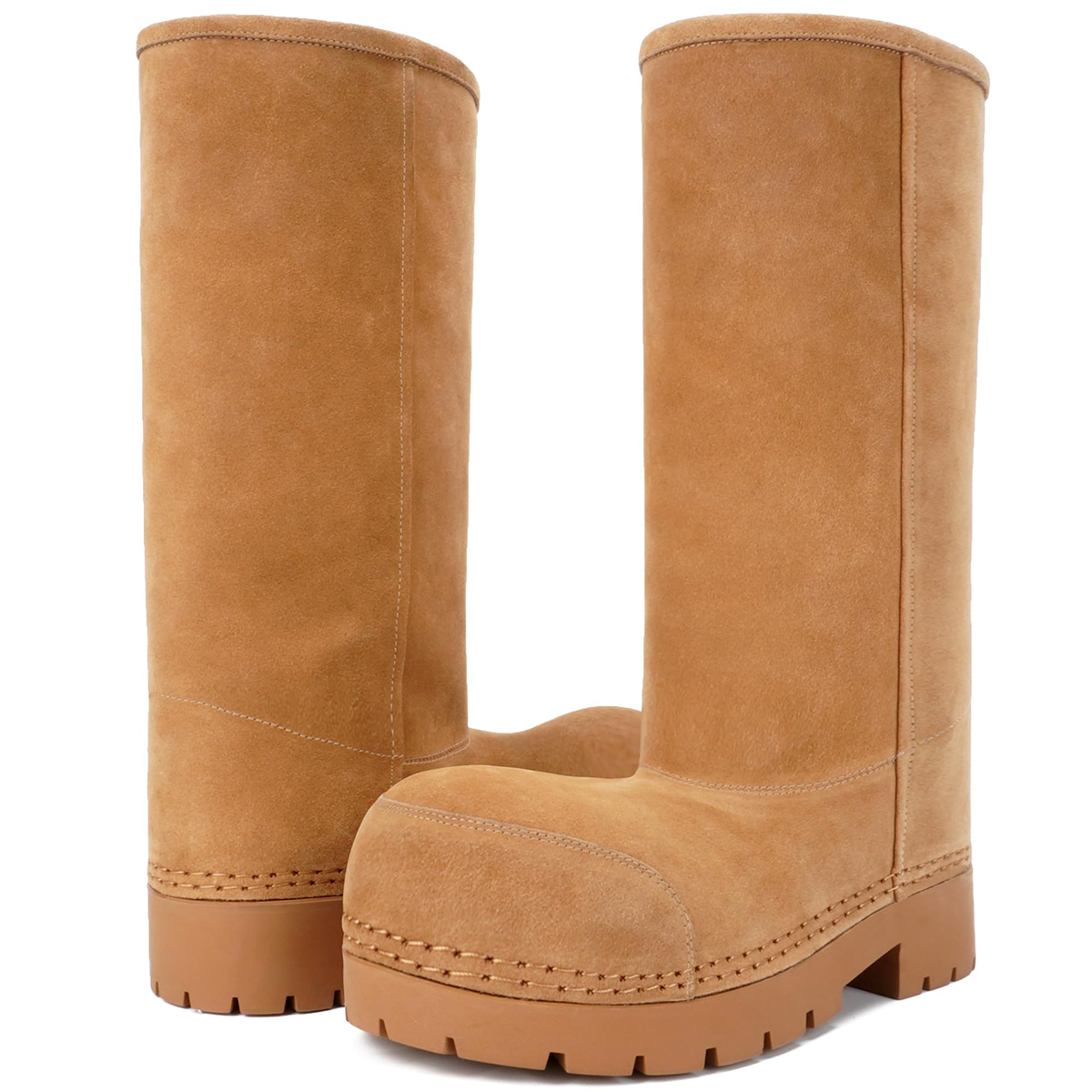 Faux Suede Platform Fuzzy Snow Boots Round Toe Hippy Winter Boots Slip On Knee High Chunky Heel Fur Tall Boots-MERUMOTE