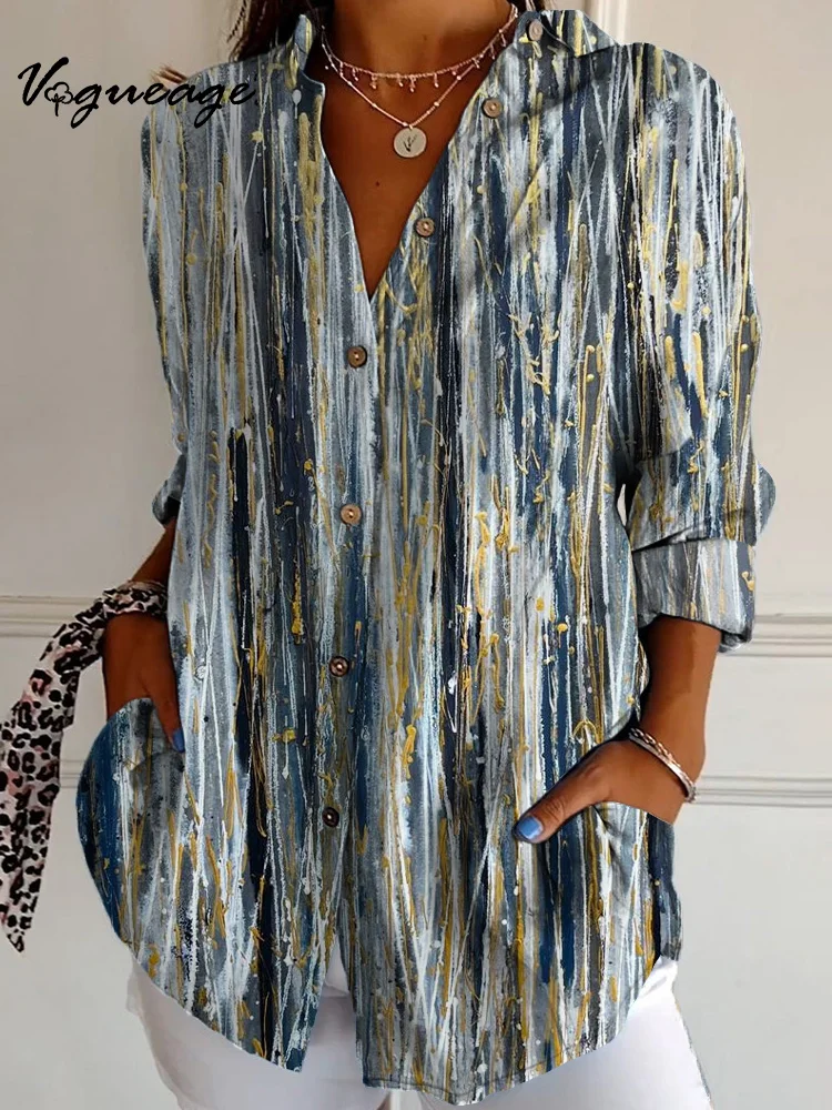 Comfortable Contrast Stripes For Parties Long Sleeves Printed Cotton And Linen Shirt