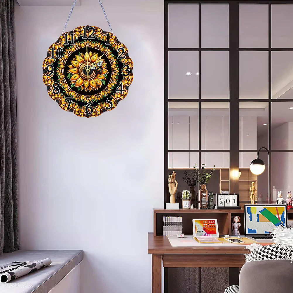 DIY Sunflower Bee Special Shape Diamond Painting Hanging Clock for Home Decor