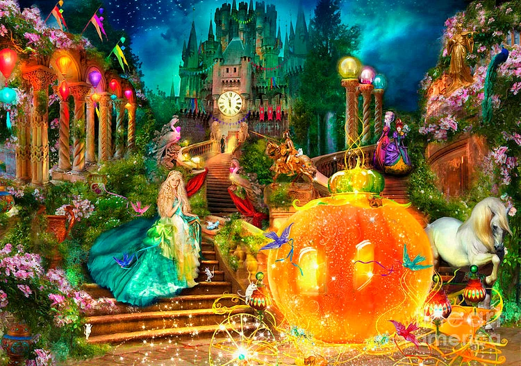 Fairy Elf Cinderella And Pumpkin Carriage Disney 50*30CM(Canvas) Full Round Drill Diamond Painting gbfke