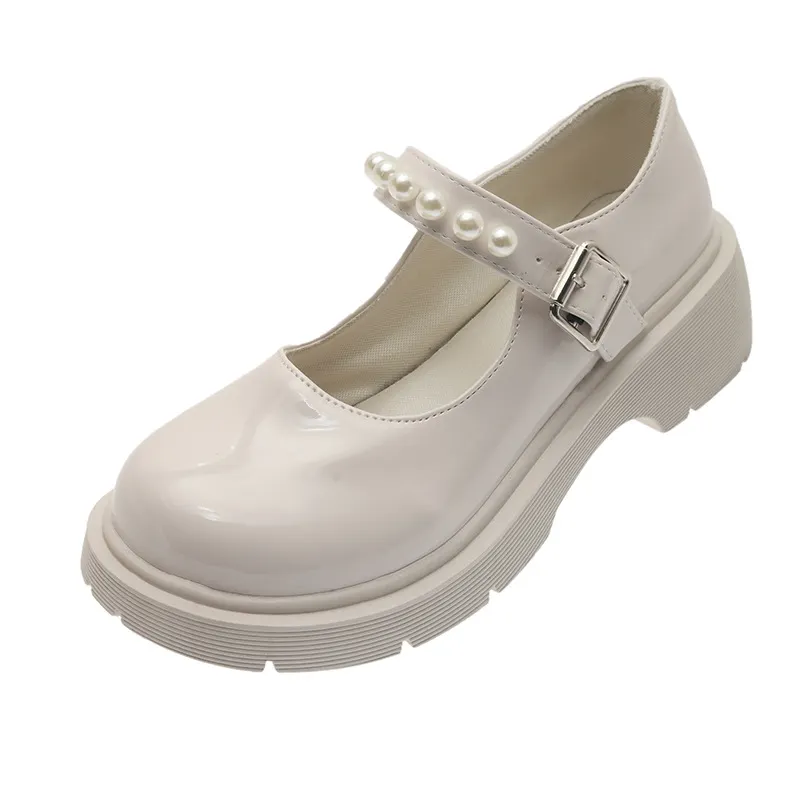 Breakj Breakj Retro British Style Small Leather Shoes Women 2025 Spring New Beaded Fairy With Thick-Soled Mary Jane Single Shoes