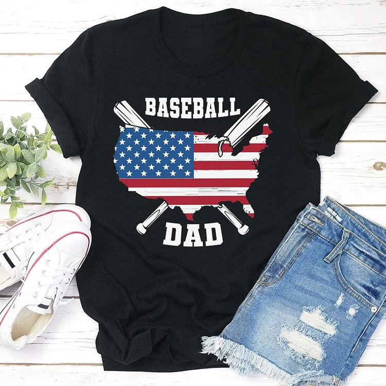 Baseball America Flag Daddy  T-shirt Tee --Annaletters