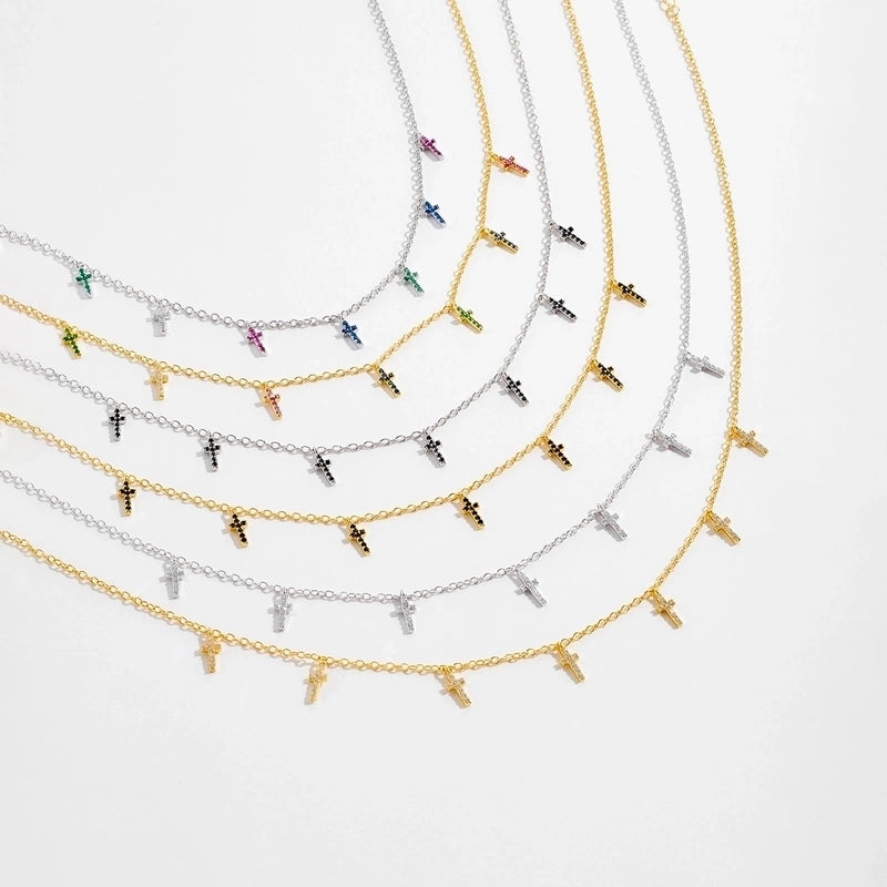 925 Sterling Silver Zircon Inlay Cross Pendant Necklace