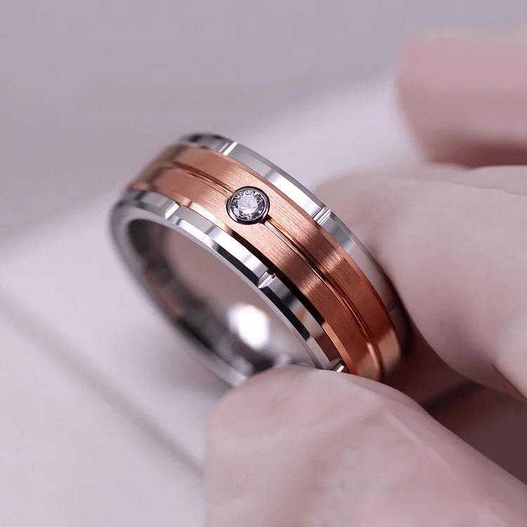 Fashion Double Fluted Gemstone Stainless Steel Ring