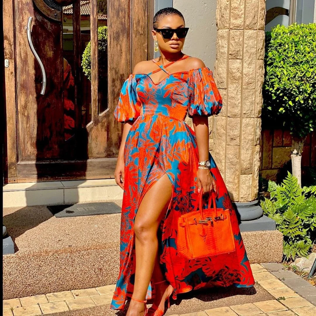 Uveng Uveng New Spring-Summer Women's Dress Print Open Fork Bra Hanging Neck V-Neck Dress