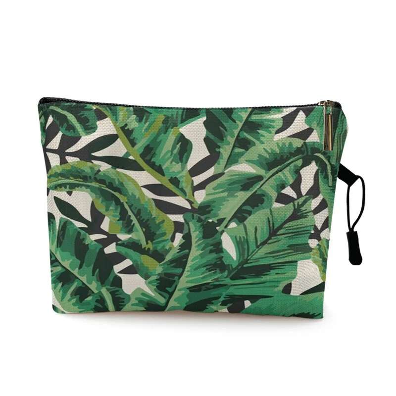 Women Travel Toiletry Bag Organize Tropical Green Plant Leaves Print Cosmetic Bag Lady Portable MakeUp Bag Wash Bag Pouch Kit