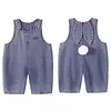 Baby Easter Outfit Denim Overall Pants Bunny Ear Romper with Pom Pom Tail Jeans Jumpsuit Cute Rabbit Ear Overalls for Toddler Boy Girl
